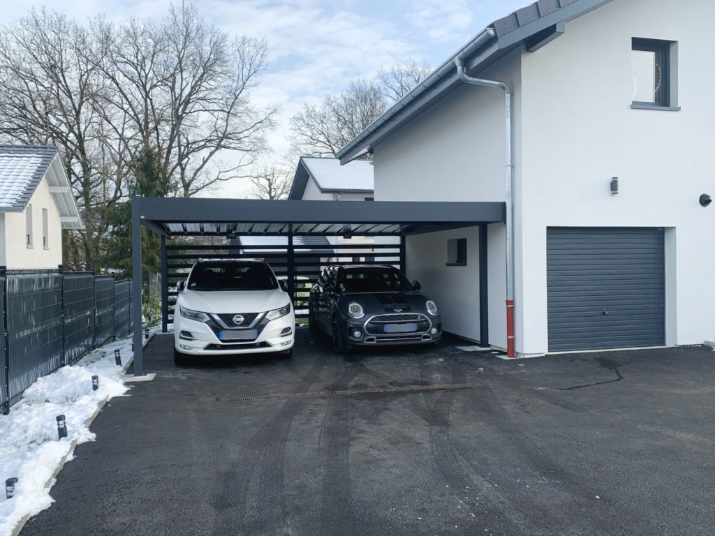 Carport double adossé à Aix-les-Bains, abri voiture en aluminium et sur-mesure carport alu double sur mesure à aix-les-bains.