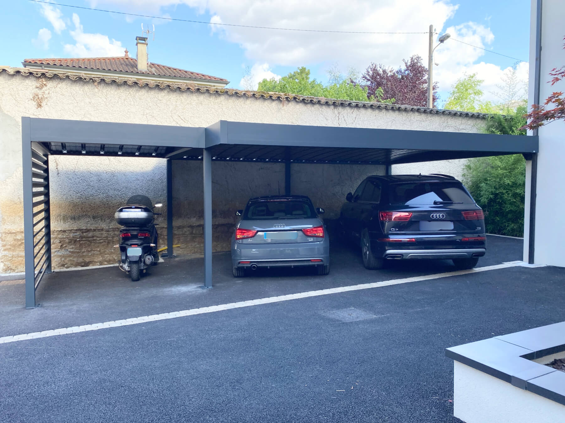 Carport alu double et abri moto à Ecully carport aluminium double toit plat ecully