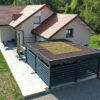 Carport alu végétalisé simple - adossé - Gex (1150) carport sur mesure toit vegetal vue aerienne1